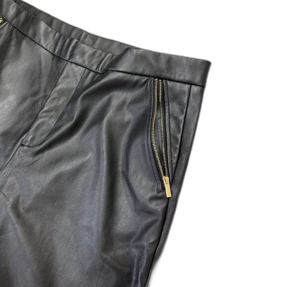 Halston Women's Black Faux Leather Pants with Gold Zipper Pockets Size Large - Picture 3 of 5